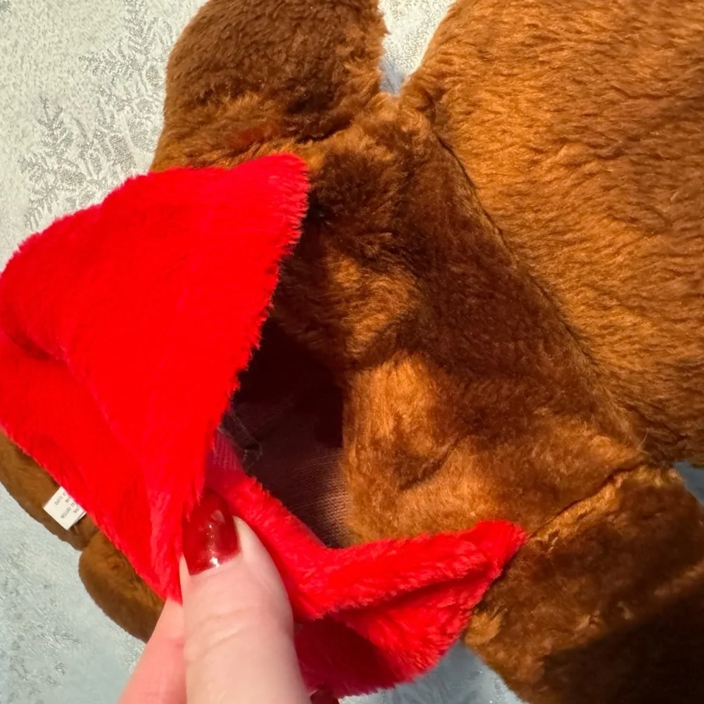 Vintage Christmas Teddy Bear Stocking Santa Hat 90s Cute Grannycore Decor 80’s